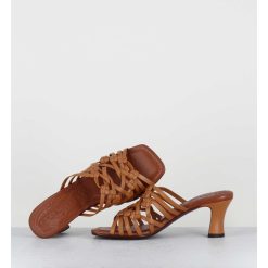 New Garrice Mules Petit Talon Retro En Cuir Tresse Camel - Nayla Woven Peach