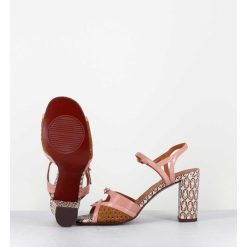 Online Garrice Sandales A Talon En Cuir Imprime Vintage Camel & Rose - Bindi Ferrari Pink