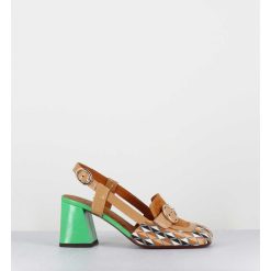 New Garrice Mocassins Slingback Motif Retro Camel & Vert - Suyli Blues Cuero