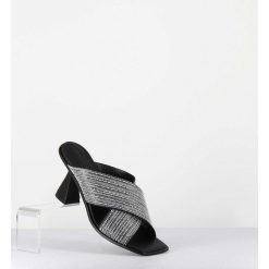 Hot Garrice Mules Cuir Noir & Perles - Liza Var Nero