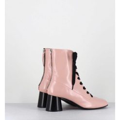 Best Garrice Boots En Cuir Rose Poudre A Lacets Noir Talon Geometrique - Dani14 Glaze Rosa