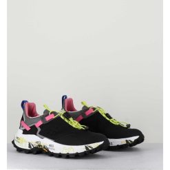 Hot Garrice Sneakers Track Sole Toile Noir & Elastique Fluo - Crossd 257