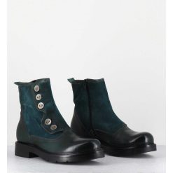 Wholesale Garrice Bottines Plates A Boutons En Cuir Vert & Bleu - Laco Carly Petrolio