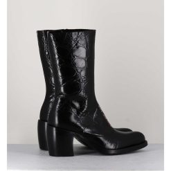 Hot Garrice Bottines Esprit Santiags En Cuir Naplak Noir Impression Croco - 15617 Birmania Nero