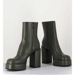 Online Garrice Boots 70S En Cuir Khaki - Aiko Nappa Oberoy