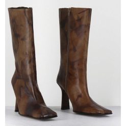 Online Garrice Boots Talon Haut & Bout Carre En Cuir Marron Vieilli - Noor Brown Ankle Boots