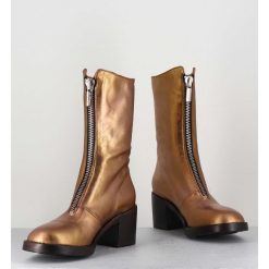 New Garrice Boots En Cuir Metallise Dore A Zip -888 Nappa Oro