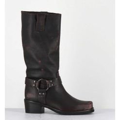 New Garrice Bottes Bikers En Cuir Use Marron Fonce - Gan Vintage Moro