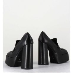 Online Garrice Black Leather Platform Loafers - Barsi Nero