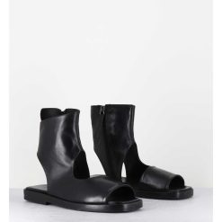 Wholesale Garrice Sandales Plates 'Open-Boots' Destructure En Cuir Noir - Ara Trill Nero