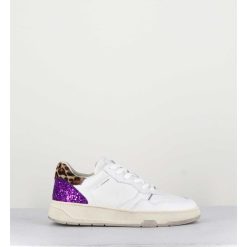 Wholesale Garrice Sneakers En Cuir Blanc & Glitter Violet - Timeless Low