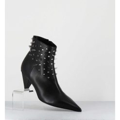 Hot Garrice Boots Bout Pointu En Cuir Noir A Clous - Knife Studs Nero