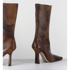 Online Garrice Boots Talon Haut & Bout Carre En Cuir Marron Vieilli - Noor Brown Ankle Boots