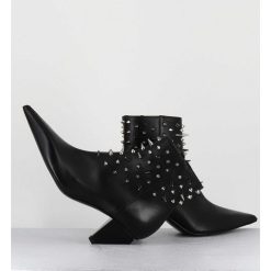 Hot Garrice Boots Bout Pointu En Cuir Noir A Clous - Knife Studs Nero