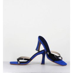 Clearance Garrice Mules A Talon 90S En Cuir Bleu & Noir - Mj1086 Suede Royal