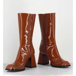 New Garrice Boots A Talon 70S En Cuir Vernis Marron Orange - Ya2240 Cuoio