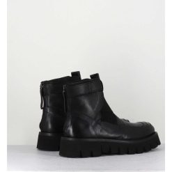 New Garrice Boots En Cuir Noir Crantees - Smile07 Nero