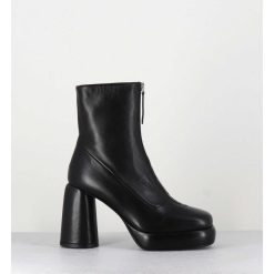 Wholesale Garrice Bottines Plateforme En Cuir Noir Retro A Zip Central - Elsa07 Nero