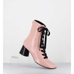 Best Garrice Boots En Cuir Rose Poudre A Lacets Noir Talon Geometrique - Dani14 Glaze Rosa