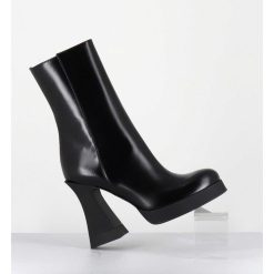 New Garrice Boots En Cuir Noir A Talon Haut En Gomme - Janis Bootie Nero