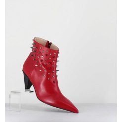 Wholesale Garrice Boots Bout Pointu En Cuir Rouge A Clous - Knife Studs Cerise