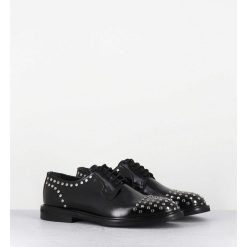 Online Garrice Derbies A Lacets En Cuir Glace Noir Rivets Argent - Nive Abra Nero