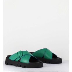 Hot Garrice Mules En Cuir Vert Semelle Crantee - Lacey Green Sandals