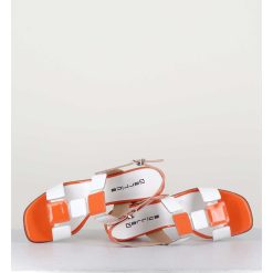 Wholesale Garrice Sandales 60S Bout Carre En Cuir Vernis Orange & Blanc - Lefai5 Orange White