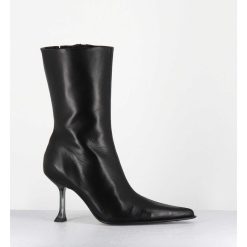 New Garrice Boots Bout Poinntu En Cuir Noir & Talon Plexi - Marcela Black Boots