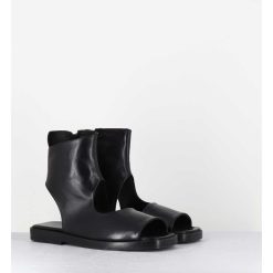 Wholesale Garrice Sandales Plates 'Open-Boots' Destructure En Cuir Noir - Ara Trill Nero