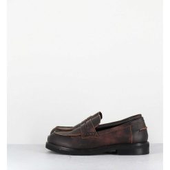 Clearance Garrice Mocassins Plats A Bout Rond En Cuir Cuir Effet Vintage Marron - Chino Soul Meringa