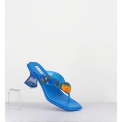 Best Garrice Tong Cuir Bleu & Plexi Ornees De Coquillages - Oceane Blue Sandals