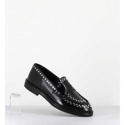 Best Garrice Mocassins En Cuir Noir & Rivets Argent Semelle Gomme - Aversa Abra Nero