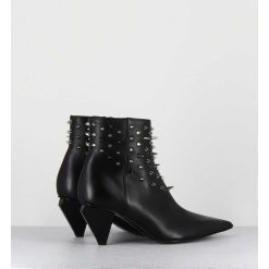 Hot Garrice Boots Bout Pointu En Cuir Noir A Clous - Knife Studs Nero