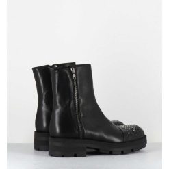 New Garrice Boots En Cuir Noir Double Zip & Bout Cloute - Brando Siena Nero