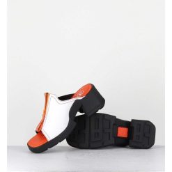 New Garrice Mules En Cuir Blanc & Zip Orange - Bertie White Sandals