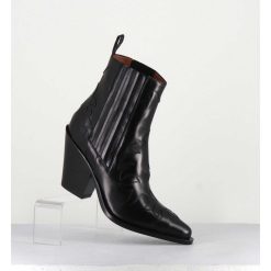 Online Garrice Boots Santiags En Cuir Noir Flammes & Elastique A Talon Haut - Sr3921 Nero