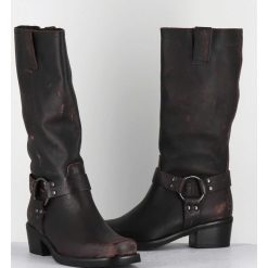 New Garrice Bottes Bikers En Cuir Use Marron Fonce - Gan Vintage Moro