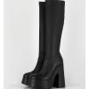 Clearance Garrice Bottes A Plateforme En Cuir Noir Stretch - 1D7754 Pulp Black