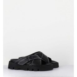 Online Garrice Mules En Cuir Noir Semelle Crantee - Lacey Black Sandals