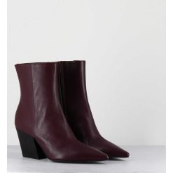 New Garrice Boots Bout Pointu En Cuir Prune Talon Biseaute - Swan Nappa Mogano