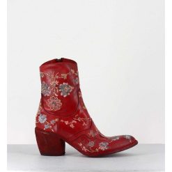 New Garrice Boots En Cuir Rouge Broderies Fleurs - 3207 Ignis Rosso