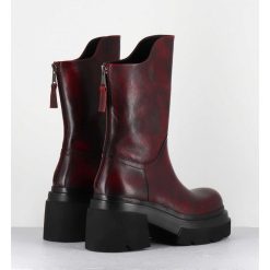 Hot Garrice Boots Chunky En Cuir Vieilli Rouge Bordeaux - E3733 Beta Berry