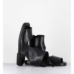 Wholesale Garrice Sandales Plates 'Open-Boots' Destructure En Cuir Noir - Ara Trill Nero