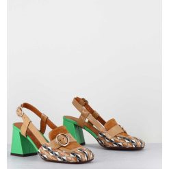 New Garrice Mocassins Slingback Motif Retro Camel & Vert - Suyli Blues Cuero