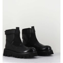 New Garrice Boots En Cuir Noir Crantees - Smile07 Nero