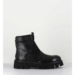 New Garrice Boots En Cuir Noir Crantees - Smile07 Nero