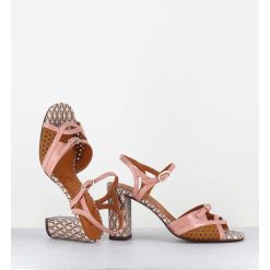 Online Garrice Sandales A Talon En Cuir Imprime Vintage Camel & Rose - Bindi Ferrari Pink