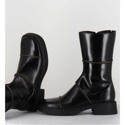 Best Garrice Boots Tige Mi-Haute En Cuir A Bout Carre Large - Dahlia Black Boots