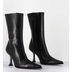 New Garrice Boots Bout Poinntu En Cuir Noir & Talon Plexi - Marcela Black Boots